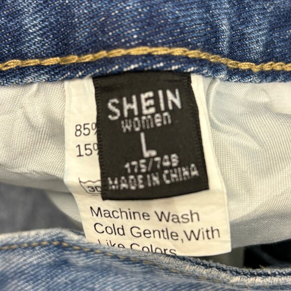 Shein Distressed Straight Leg Women's size LP Dark Wash Blue Denim Jeans - Picture 2 of 4